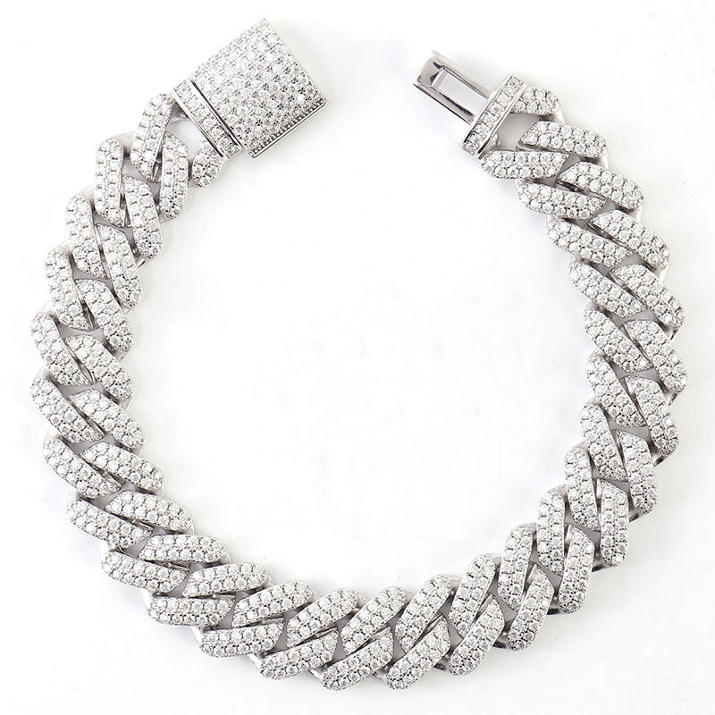 Cross-border European and American Cuban chain silver plated 6mm8mm10mm12mm15mm Mosan Cuban necklace bracelet in stock