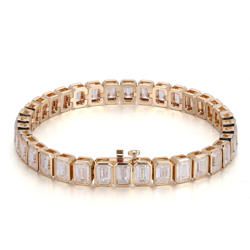 18K Yellow 4*6 Emerald Cut Moissanite Tennis Bracelet Real Gold Jewelry European and American Accessible Luxury Elegant Bracelet for Women