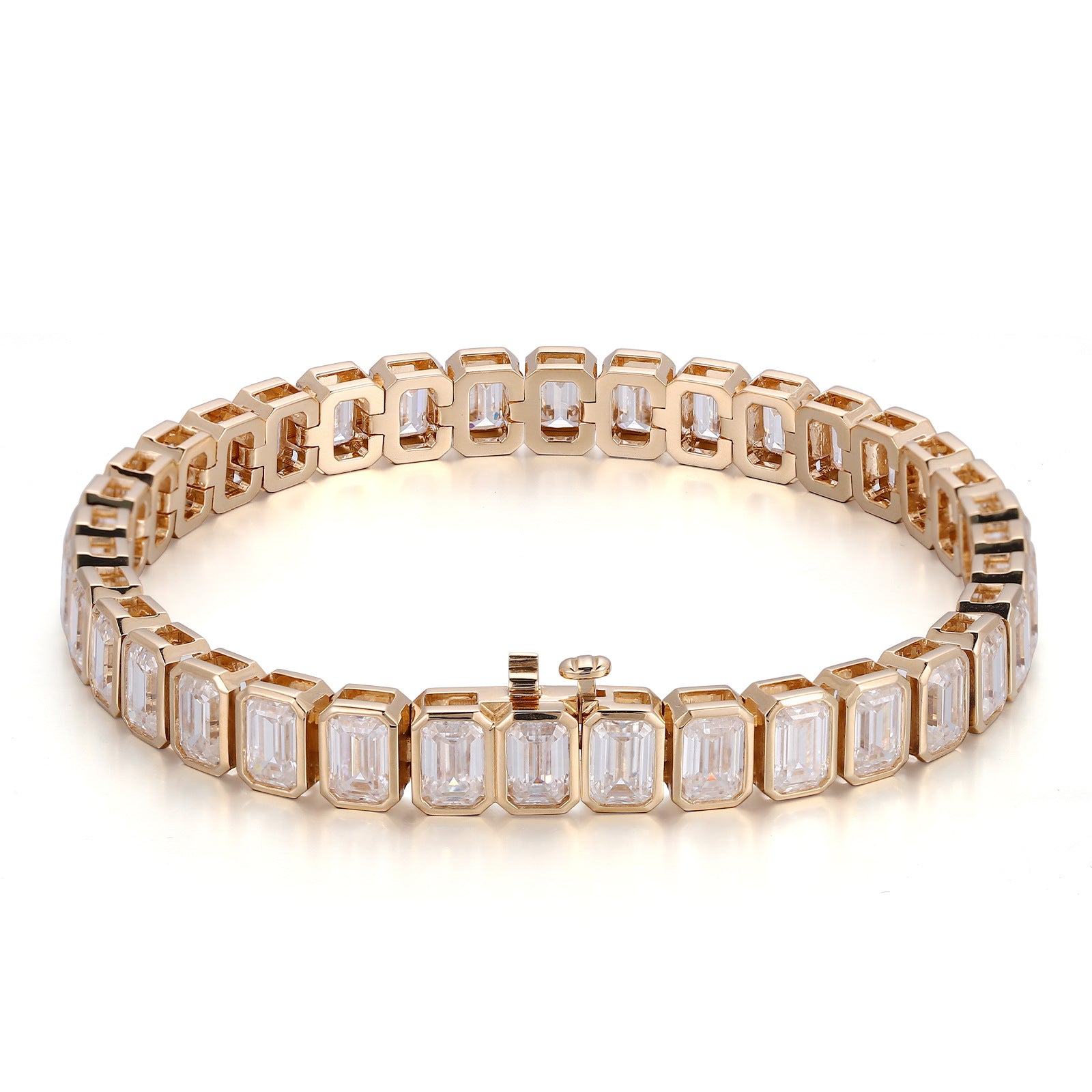18K Yellow 4*6 Emerald Cut Moissanite Tennis Bracelet Real Gold Jewelry European and American Accessible Luxury Elegant Bracelet for Women