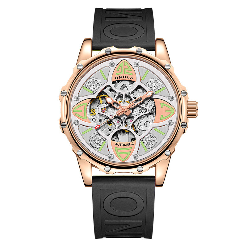 Fashion New Onola/Oona Four-Leaf Clover Fully Automatic Mechanical Watch Men's and Women's Waterproof Tape Strap Live Broadcast
