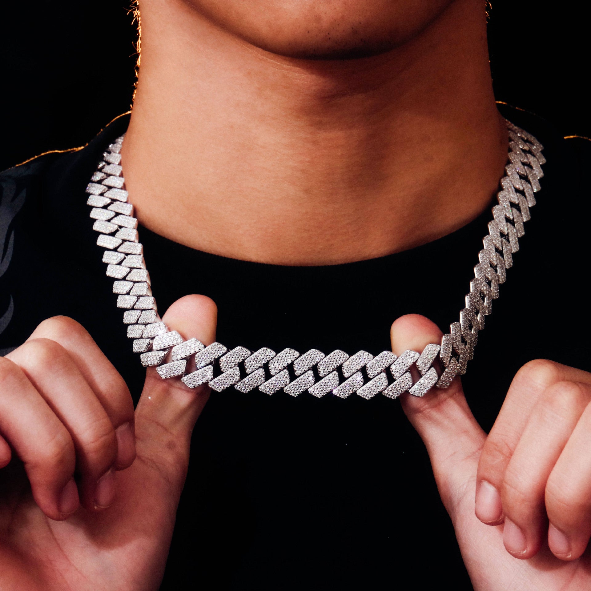 Cross-border European and American Cuban chain silver plated 6mm8mm10mm12mm15mm Mosan Cuban necklace bracelet in stock