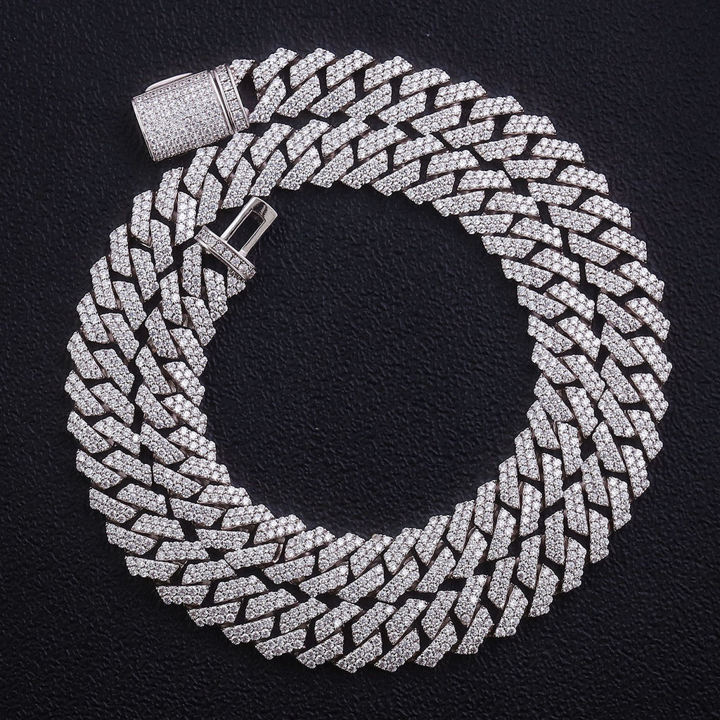 Cross-border European and American Cuban chain silver plated 6mm8mm10mm12mm15mm Mosan Cuban necklace bracelet in stock