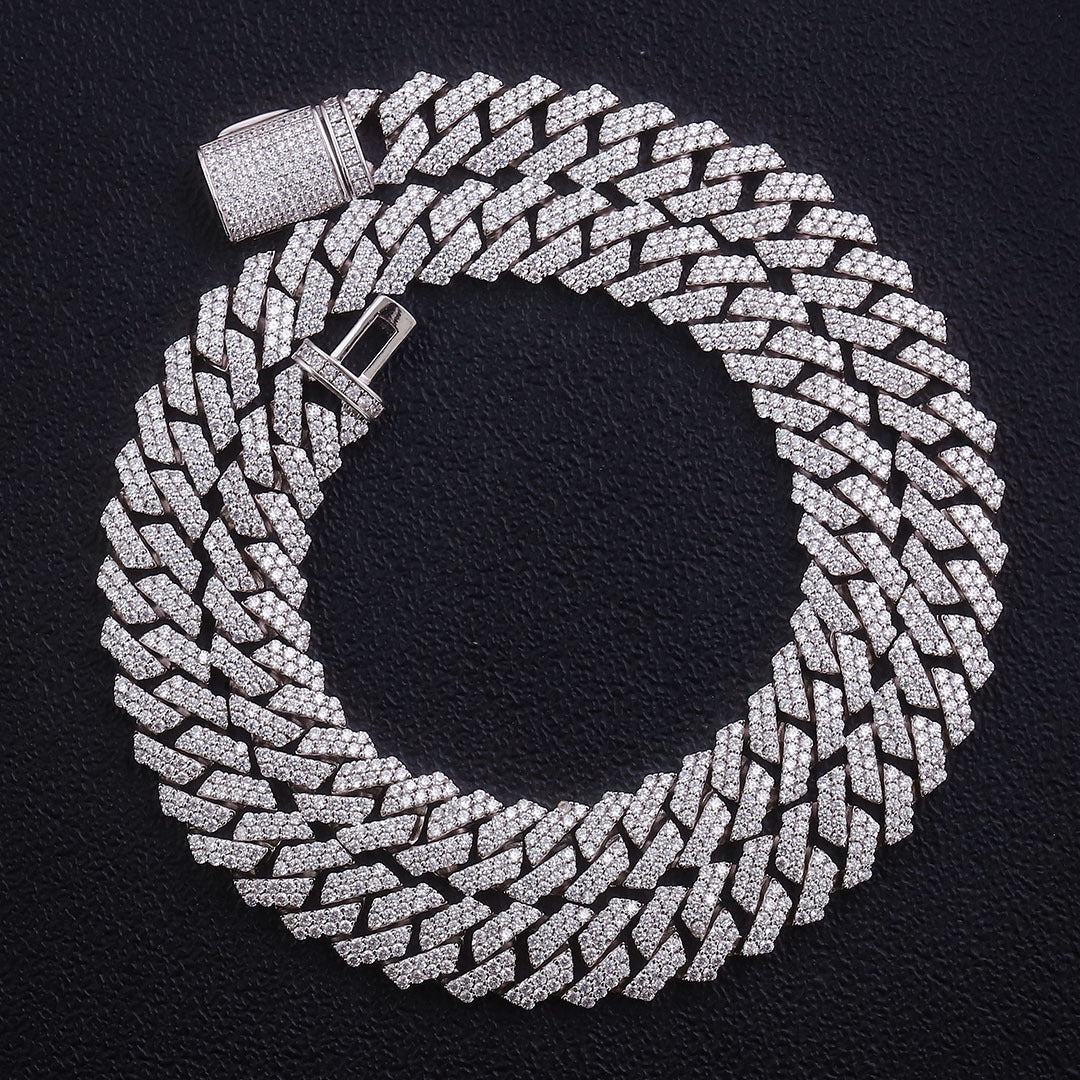 Cross-border European and American Cuban chain silver plated 6mm8mm10mm12mm15mm Mosan Cuban necklace bracelet in stock