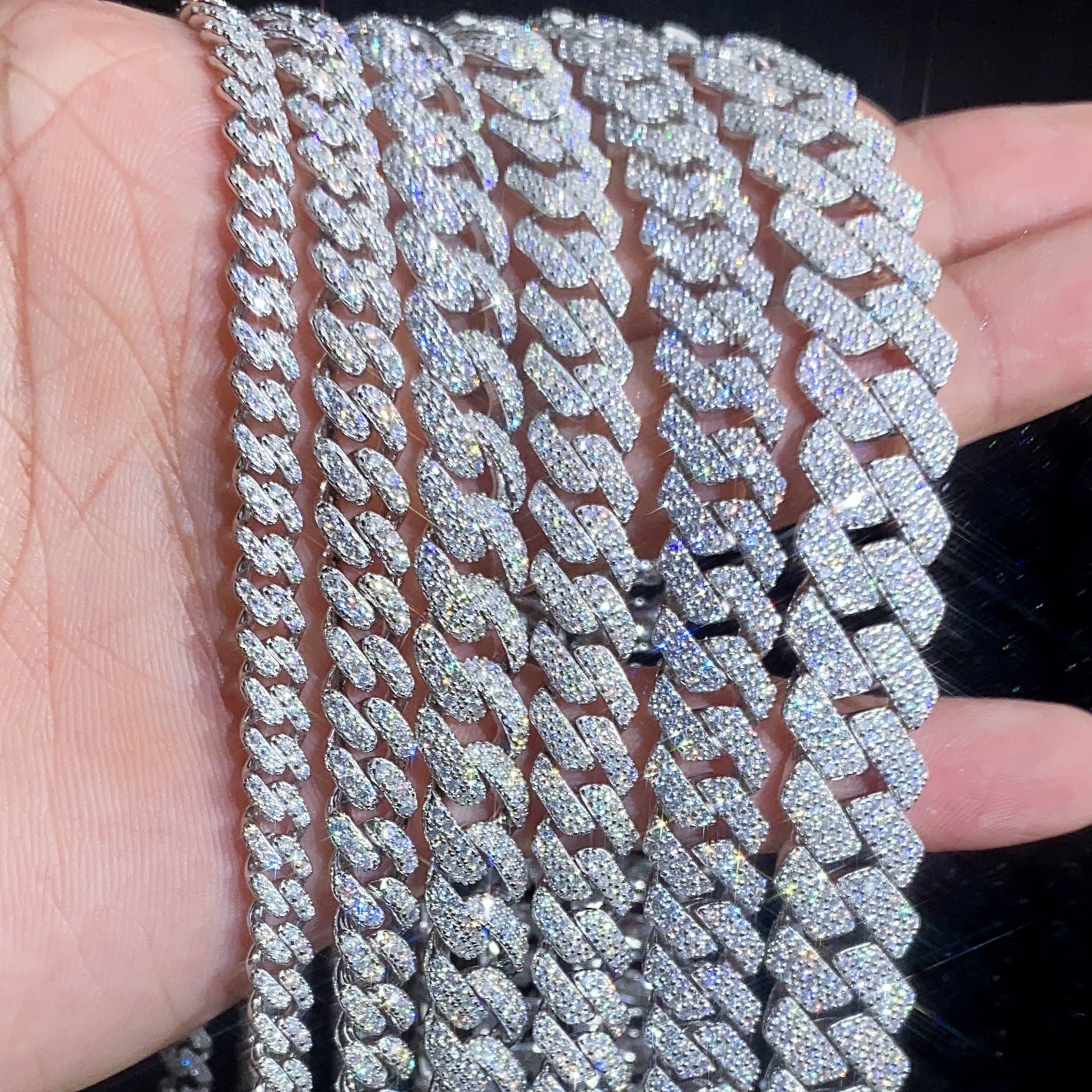 Cross-border European and American Cuban chain silver plated 6mm8mm10mm12mm15mm Mosan Cuban necklace bracelet in stock