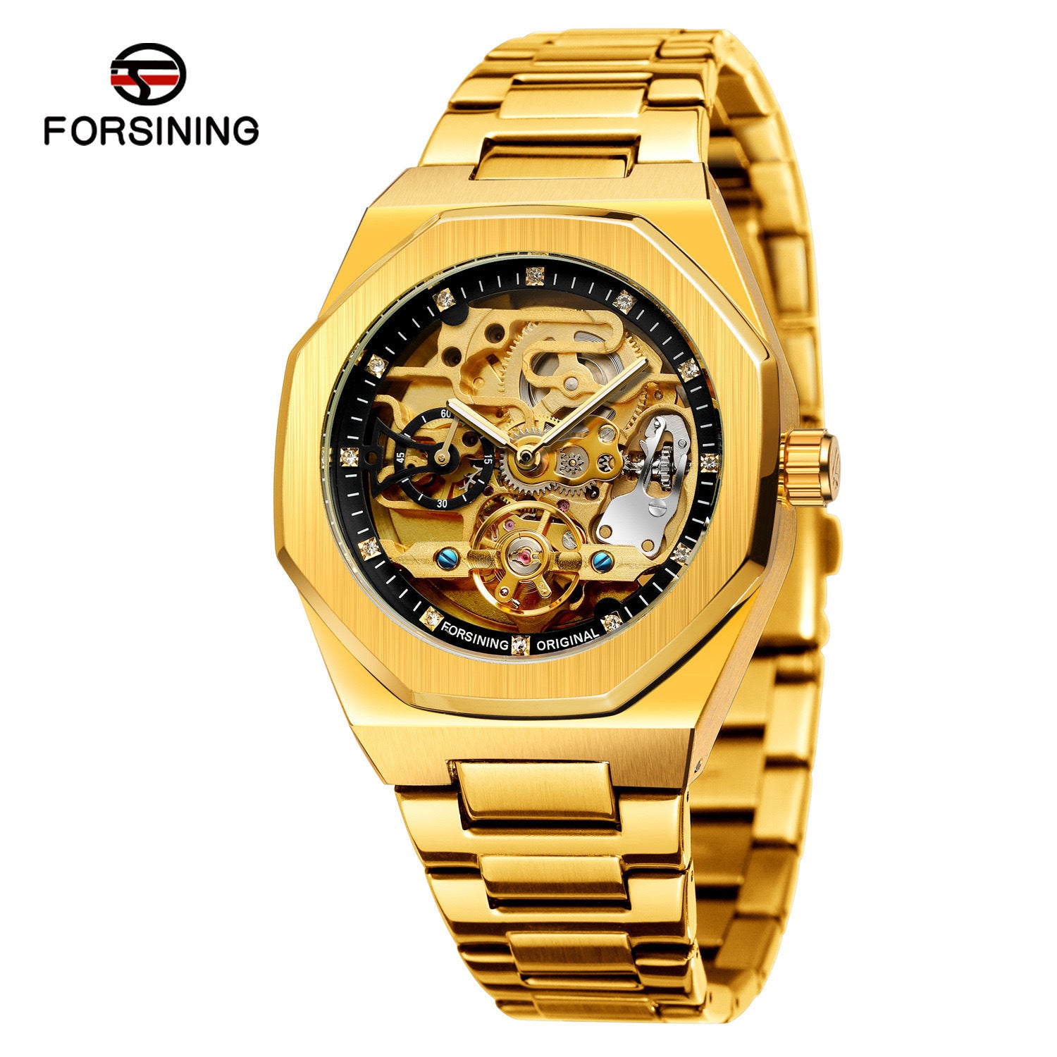 Dropshipping Forsining Men's Fully Automatic Mechanical Watch Luminous Three-Eye Six-Pin Week Steel Strap Mechanical Watch
