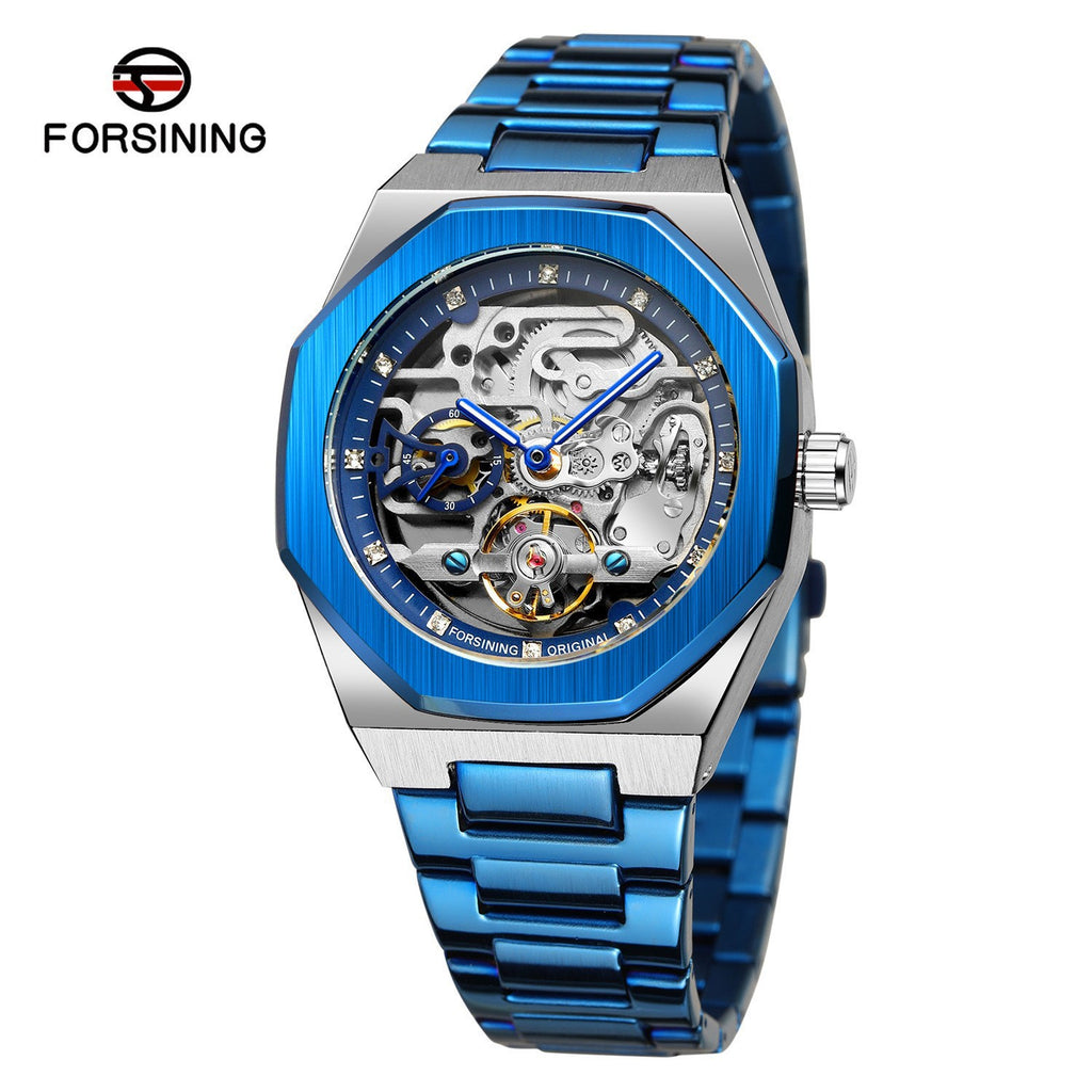 Dropshipping Forsining Men's Fully Automatic Mechanical Watch Luminous Three-Eye Six-Pin Week Steel Strap Mechanical Watch