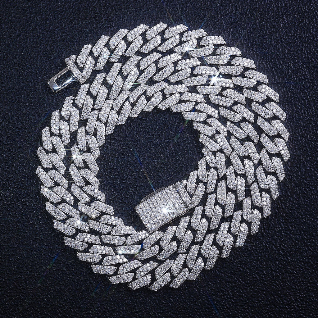 Cross-border European and American Cuban chain silver plated 6mm8mm10mm12mm15mm Mosan Cuban necklace bracelet in stock
