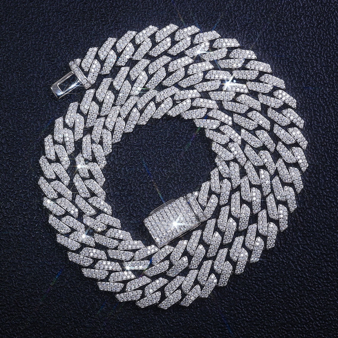 Cross-border European and American Cuban chain silver plated 6mm8mm10mm12mm15mm Mosan Cuban necklace bracelet in stock