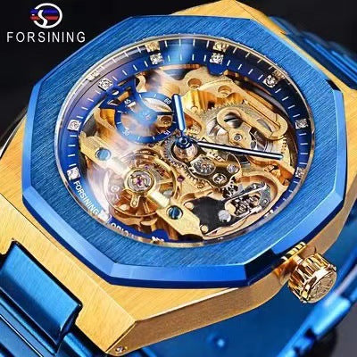 Dropshipping Forsining Men's Fully Automatic Mechanical Watch Luminous Three-Eye Six-Pin Week Steel Strap Mechanical Watch