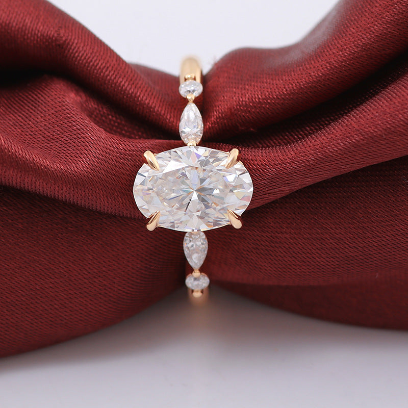 New Moissanite Ring for Women 18K Real Gold Exaggerated 1-3 Carat Gold Color Cross-Border K Gold Ring Inlaid Au750
