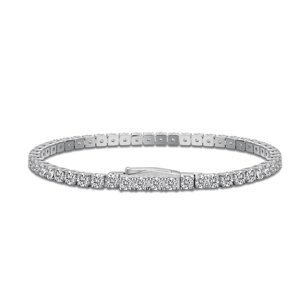 Lin Lang s925 Sterling Silver Full Diamond Bracelet Female Inlaid Zircon European and American Light Luxury Advanced Hidden Buckle Tennis Bracelet Cross Border