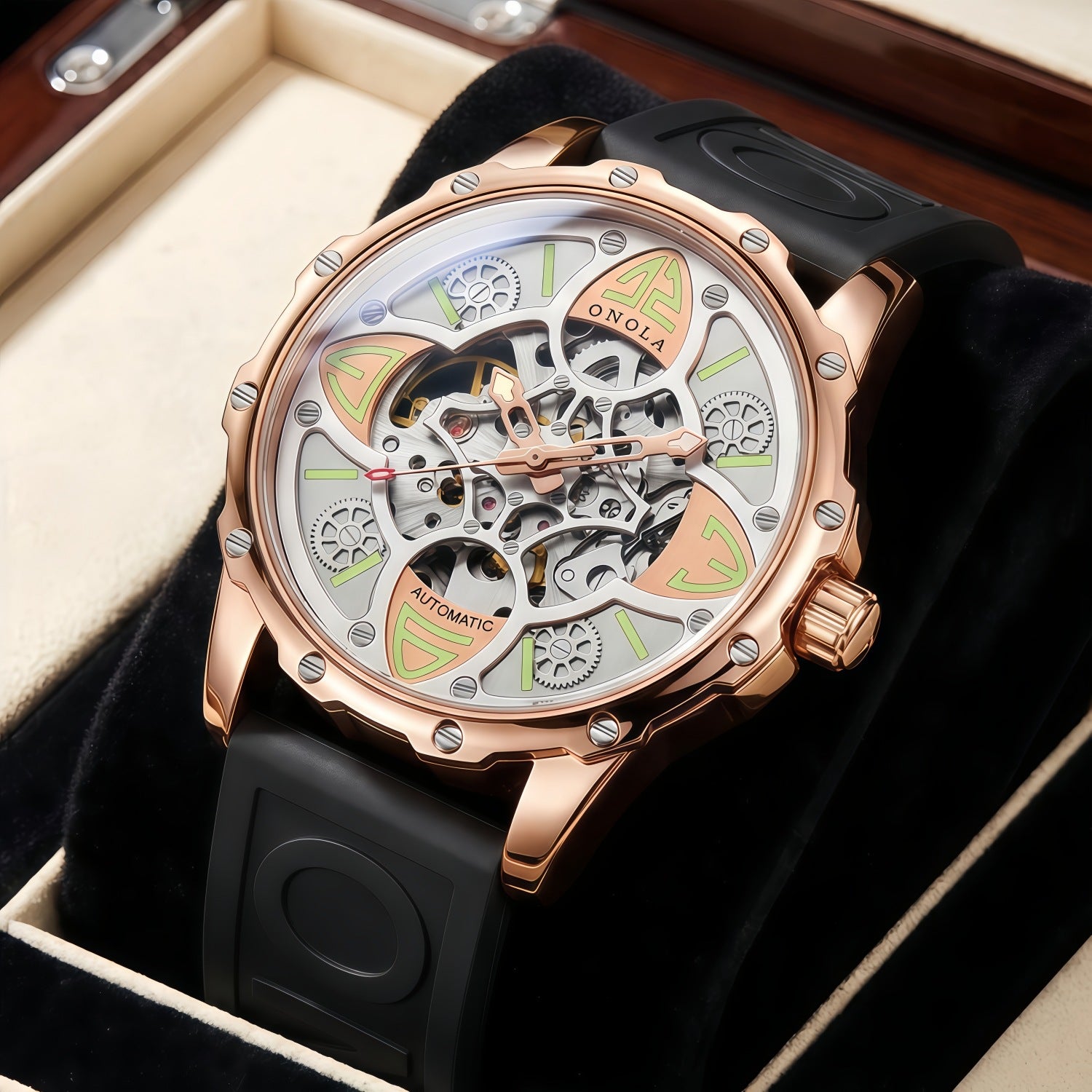 Fashion New Onola/Oona Four-Leaf Clover Fully Automatic Mechanical Watch Men's and Women's Waterproof Tape Strap Live Broadcast