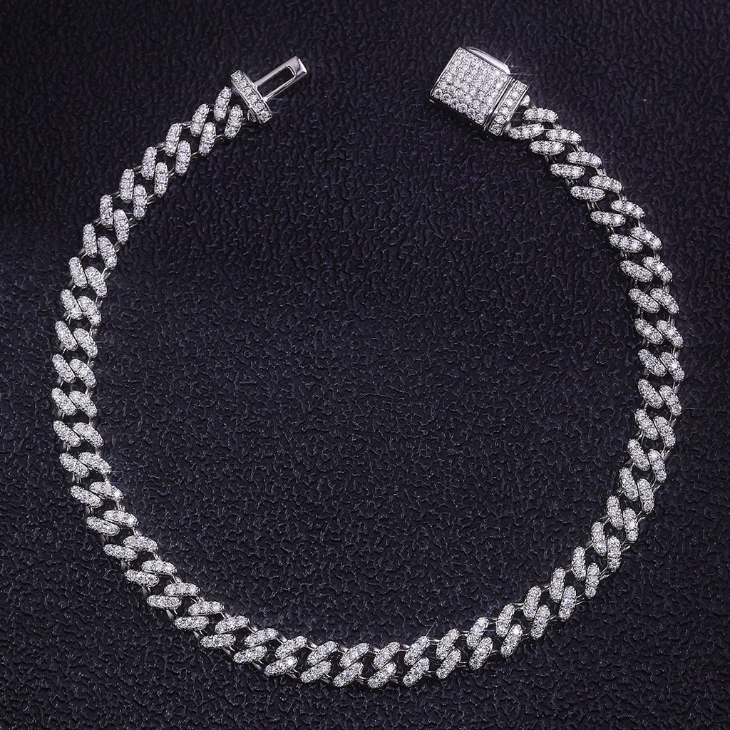 Cross-border European and American Cuban chain silver plated 6mm8mm10mm12mm15mm Mosan Cuban necklace bracelet in stock