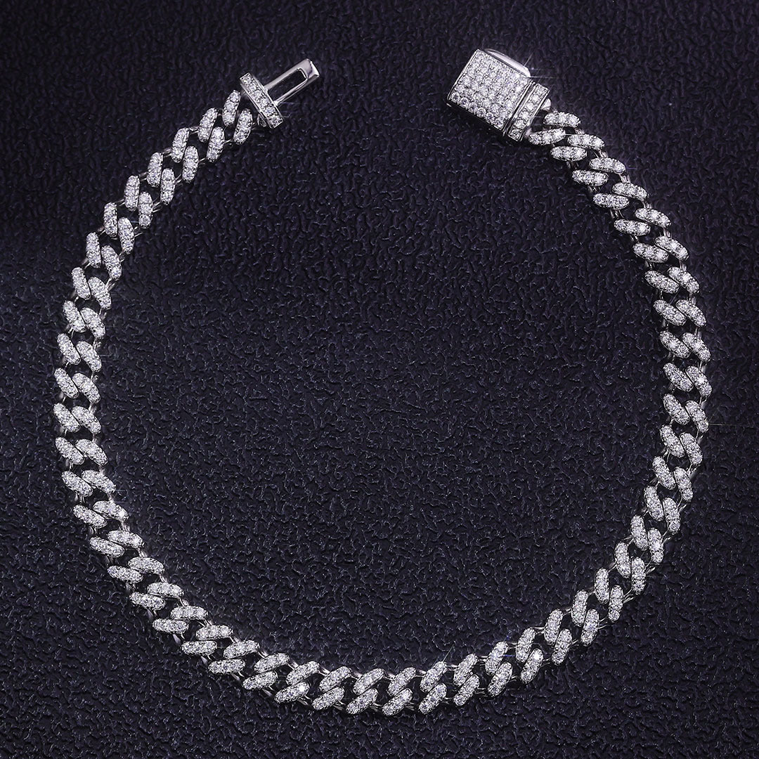 Cross-border European and American Cuban chain silver plated 6mm8mm10mm12mm15mm Mosan Cuban necklace bracelet in stock