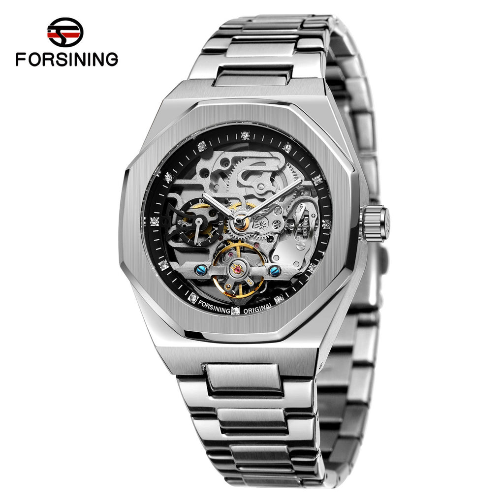 Dropshipping Forsining Men's Fully Automatic Mechanical Watch Luminous Three-Eye Six-Pin Week Steel Strap Mechanical Watch