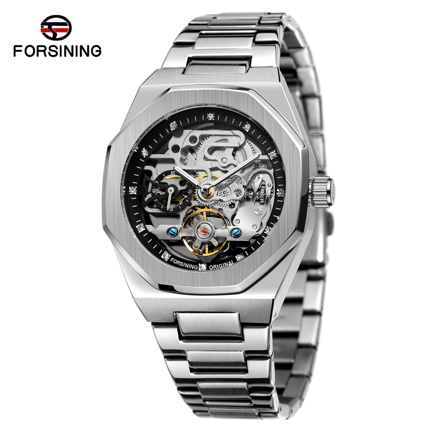 Dropshipping Forsining Men's Fully Automatic Mechanical Watch Luminous Three-Eye Six-Pin Week Steel Strap Mechanical Watch
