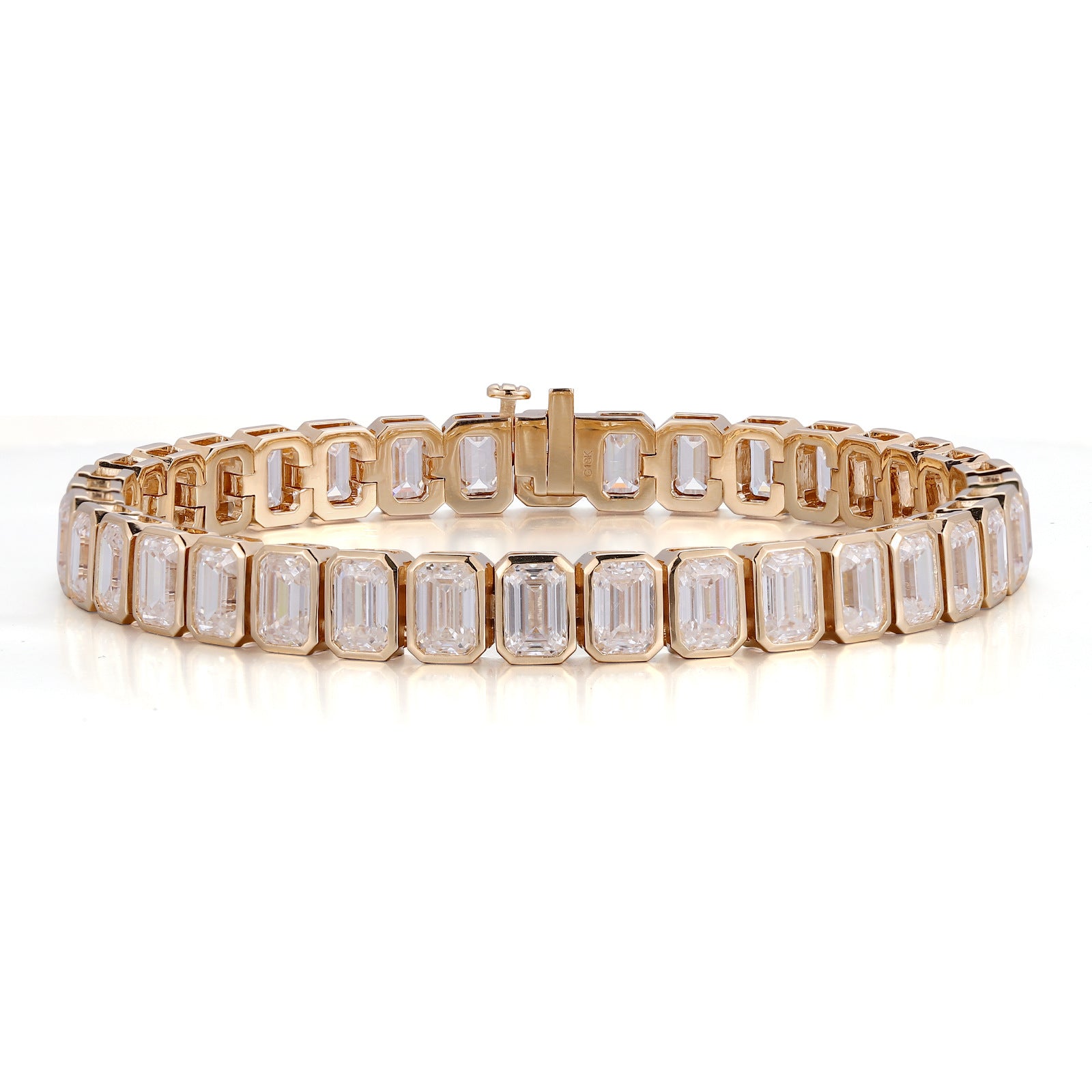 18K Yellow 4*6 Emerald Cut Moissanite Tennis Bracelet Real Gold Jewelry European and American Accessible Luxury Elegant Bracelet for Women