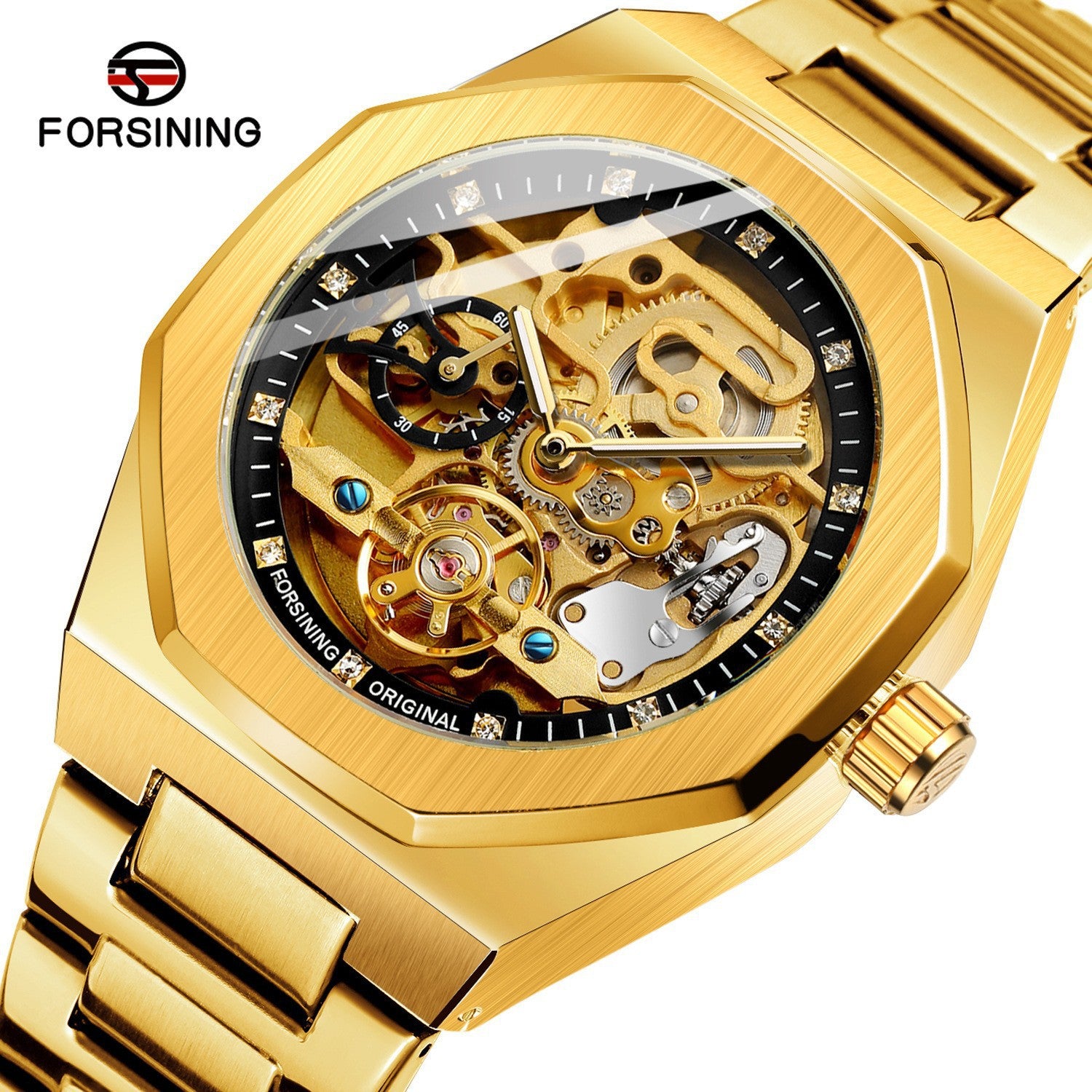 Dropshipping Forsining Men's Fully Automatic Mechanical Watch Luminous Three-Eye Six-Pin Week Steel Strap Mechanical Watch